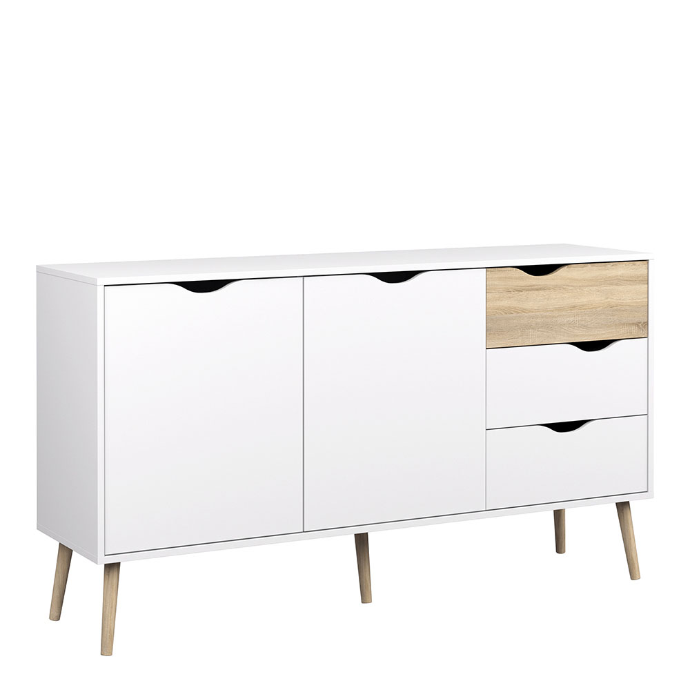 Oslo Sideboard - Large - 3 Drawers 2 Doors White and Oak